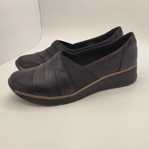 Btrue By Baretraps Gisela Black Leather Low Wedge Slip-On Shoes 8.5M